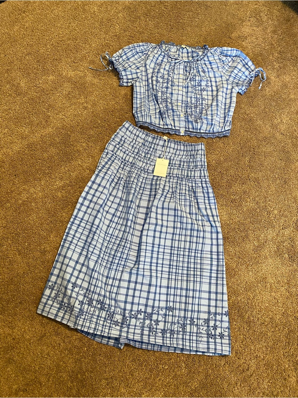 Light Blue Plaid Smocked Two-Piece Set
